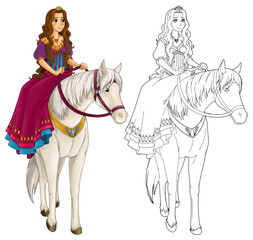 Cartoon medieval woman on a horse - illustration for the children © honeyflavour