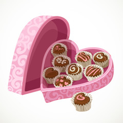 Red box of chocolates in the form of heart