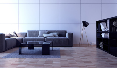 Modern interior design of living room (3d Render)