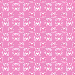 Seamless pattern with swirls and hearts on a pink background. Good decoration for weddings, Valentine's Day invitations.