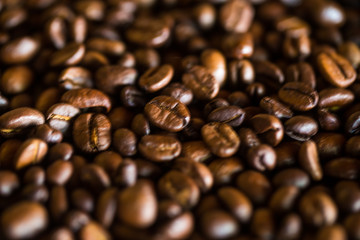 Selective focus of brown roasted coffee bean