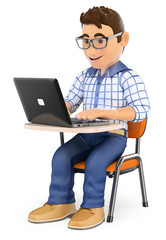 3D Student  in class with a laptop