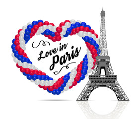 Balloons in the shape of a heart in the colors of the flag of France