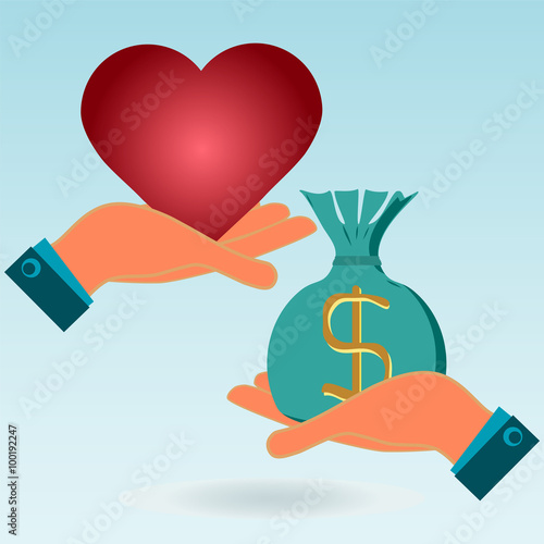 Red Heart And Money Bag In His Hands Love Exchange For Red Heart And Money Bag In His Hands Love Exchange For