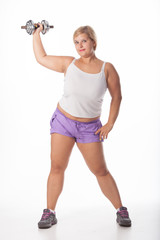 fat woman in sportswear posing athletically