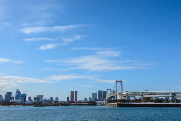 Blue sky above Rainbow bridge in Tokyo ,Japan.