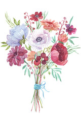 Watercolor flowers bouquet - 100193685