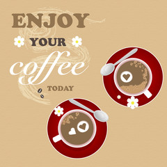 Coffee Flower Background Texture Romantic Love Paper Heart Cappuccino Vector Illustration