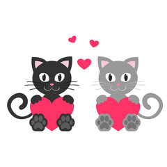 cute kitty gray and black with heart