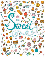 Fototapeta na wymiar Amazing hand drawn sweets collection