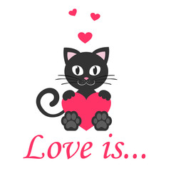 cute kitty black with heart and text