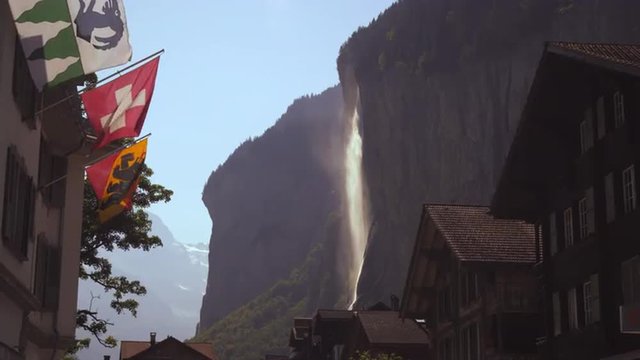 Static shot of waterfall near Lauterbrunnen, Switzerland