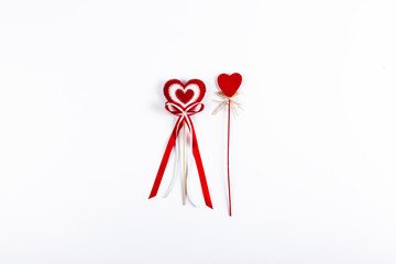 Two red valentine hearts isolated on white