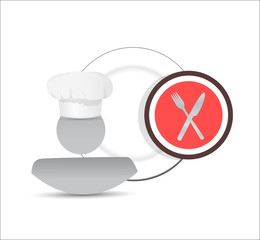 chef, plate and food utensils