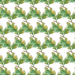 Watercolor Seamless pattern  with oak leaves