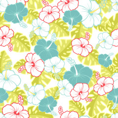 Hawaiian Seamless  Pattern with hibiscus flowers - 100200841