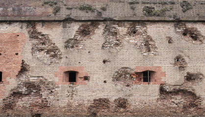 Bombarded brick wall
