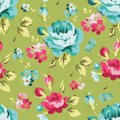 Floral seamless pattern with blue roses