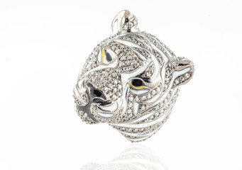 Naklejka premium beautiful ring with gems and enamel isolated on white