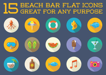 Fototapeta premium Set of Vector Beach Sea Bar Flat Icons Elements and Summer can be used as Logo or Icon in premium quality