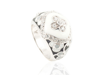 beautiful ring with gems and enamel isolated on white