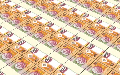 Angolan kwanza bills stacks background. Computer generated 3D photo rendering.