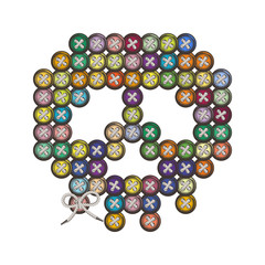 Decorative multi-colored skull sewn round buttons.