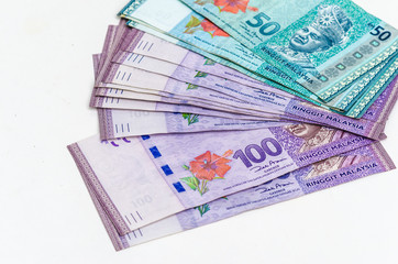Malaysia money on the white background.
