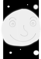 La luna simpática en el firmamento negro plagado de estrellas luminosas