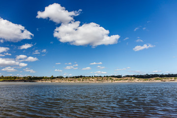 Sky and river On the bright sky along the Mekong Thailand.