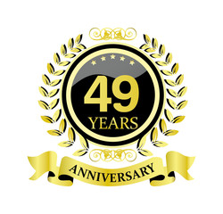 49 anniversary with glossy golden wreath and ribbon 