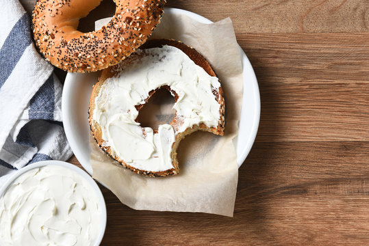 Bagel And Cream Cheese Stock Photo - Download Image Now - Cream