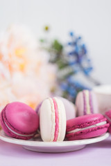 Colorful pink macaroons with shallow focus