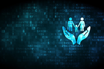 Insurance concept: Family And Palm on digital background