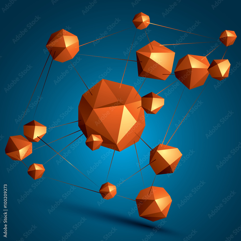 Poster 3d vector abstract design object, polygonal complicated figures.