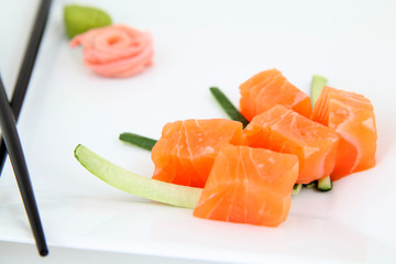Sashimi sushi. Raw salmon pieces. Traditional japanese food