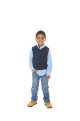 Happy school aged boy isolated on white © PrimeLifePhotography