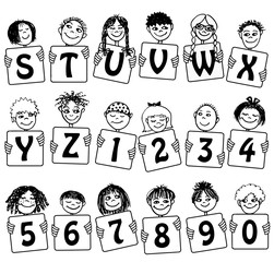 Cute alphabet with hand drawn faces