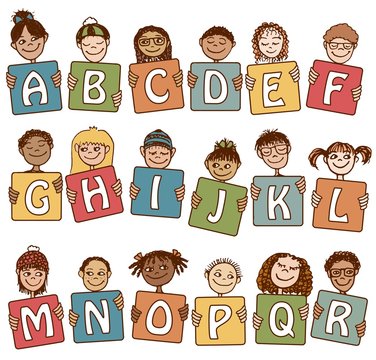 Cute alphabet with hand drawn faces