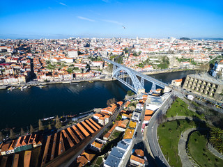 Ribeira District and Dom Luis Bridge View from Vila Nova Gaia, Porto, Portugal