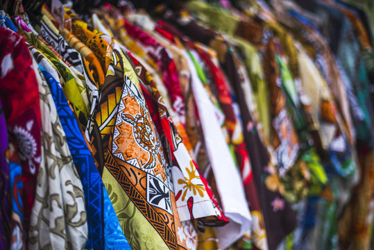 Hawaiian shirts for sale at Rarotonga Saturday Market (Punanga Nui Market), Avarua Town, Cook Islands, South Pacific