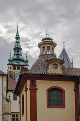 Fototapeta na wymiar St George Basilica and St. Vitus Cathedral towers, Prague