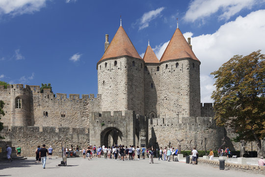 La Cite, medieval fortress city, Carcassonne, Languedoc-Roussillon, France
