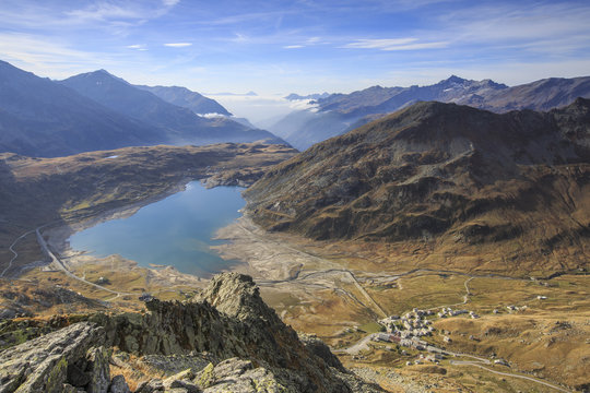 View of Lake Montespluga from Pizzo Della Casa, Chiavenna Valley, Spluga Valley, Valtellina, Lombardy