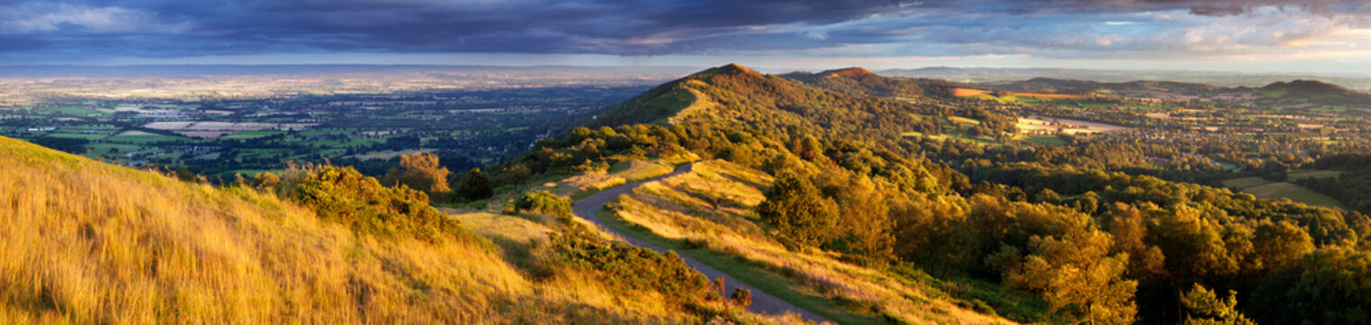 The winding footpath through the Malvern hills in autumn, Worcestershire
