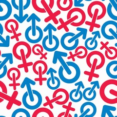 Gender symbols, sexual category theme seamless vector backdrop.