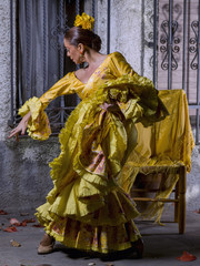 Mature woman dancing flamenco - obrazy, fototapety, plakaty