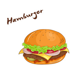 vector illustration of isolated cartoon hand drawn fast food. Hamburger