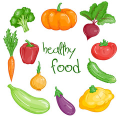 vector set of isolated cartoon fresh hand drawn vegetables.