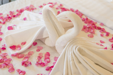 Wedding decoration on bed